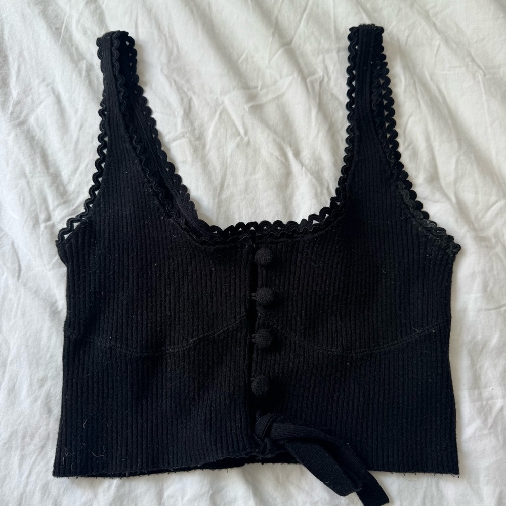 For Love And Lemons Black Scalloped Tank Top